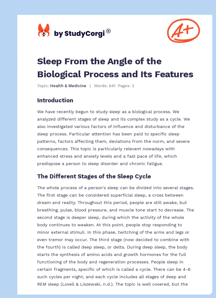 Sleep From the Angle of the Biological Process and Its Features. Page 1