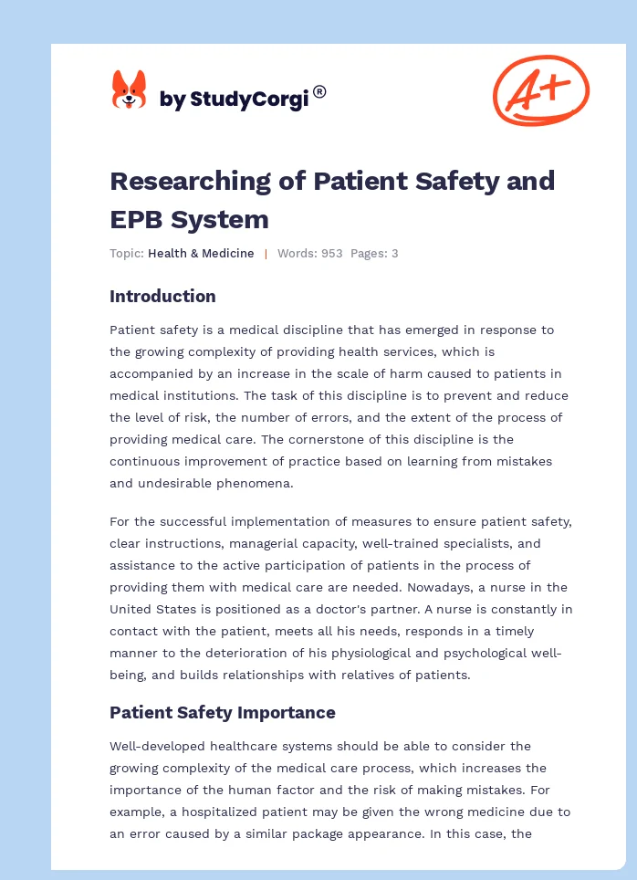 Researching of Patient Safety and EPB System. Page 1