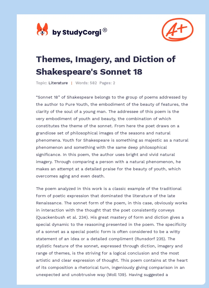 Themes, Imagery, and Diction of Shakespeare's Sonnet 18. Page 1