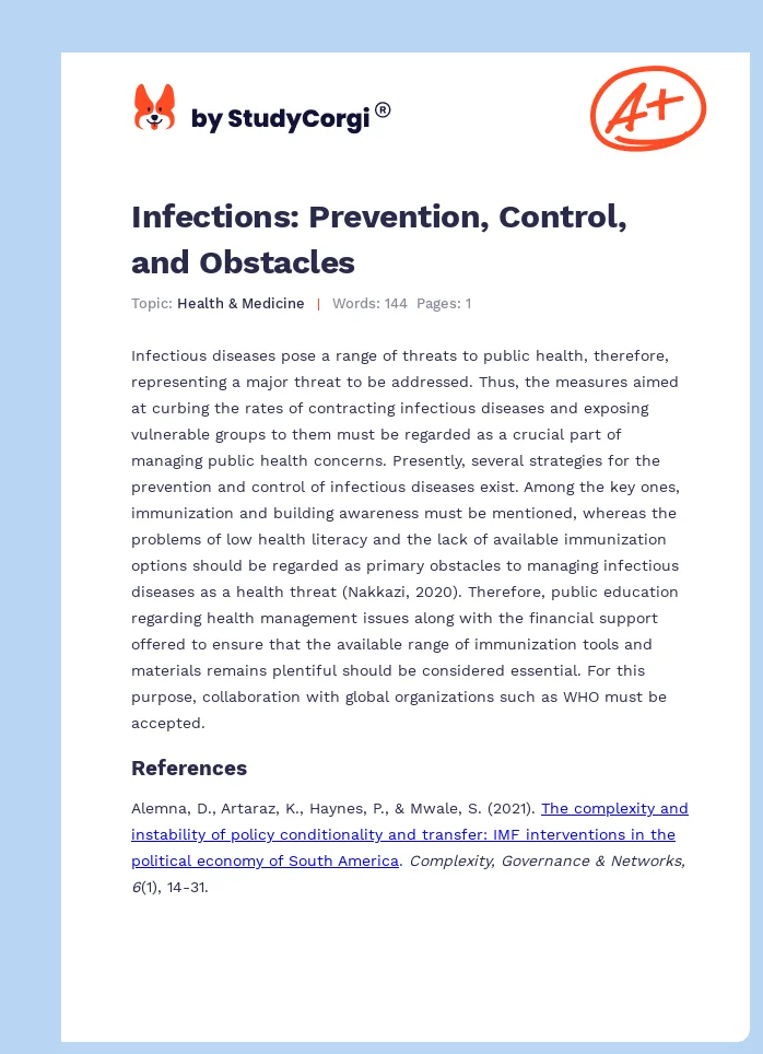Infections: Prevention, Control, and Obstacles. Page 1