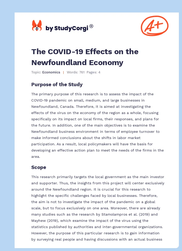 The COVID-19 Effects on the Newfoundland Economy. Page 1