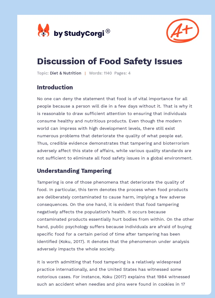 Discussion of Food Safety Issues. Page 1