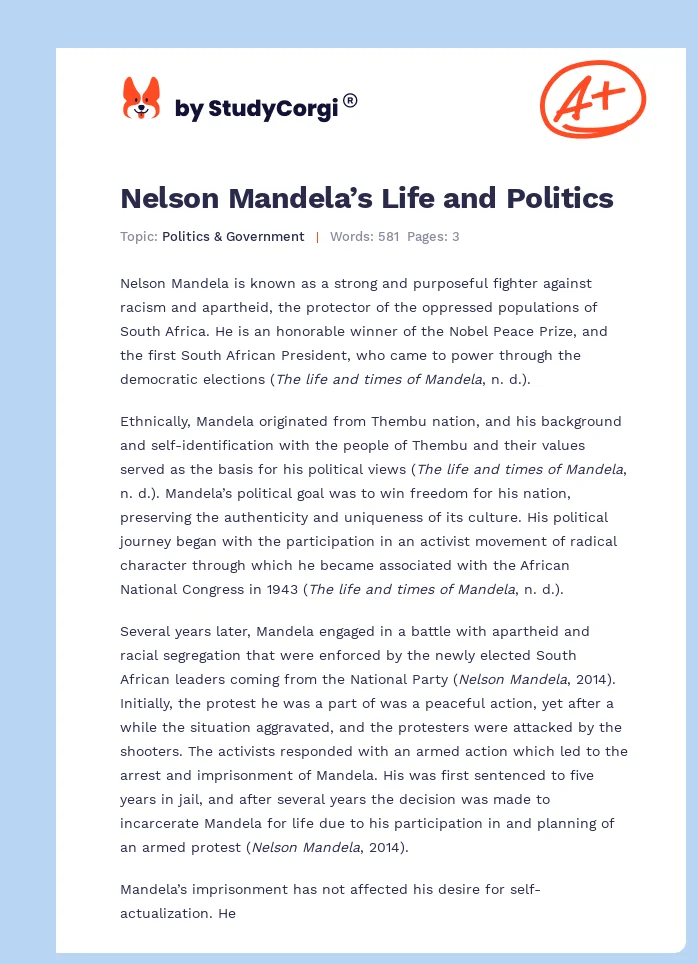 Nelson Mandela’s Life and Politics. Page 1