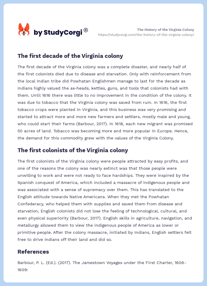 The History of the Virginia Colony. Page 2