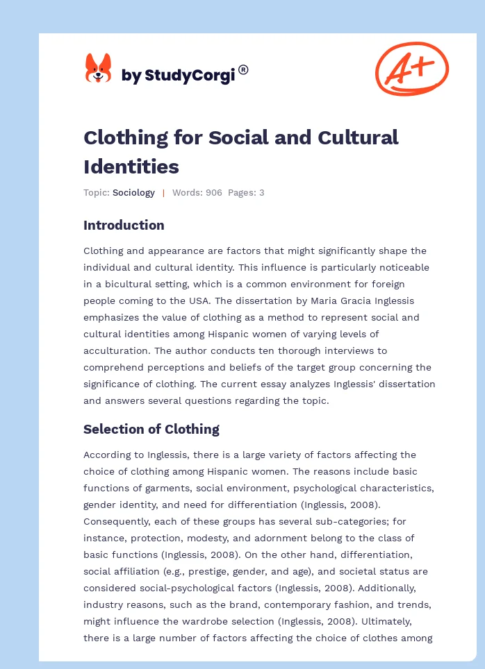 Clothing for Social and Cultural Identities. Page 1