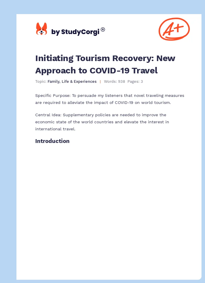Initiating Tourism Recovery: New Approach to COVID-19 Travel. Page 1