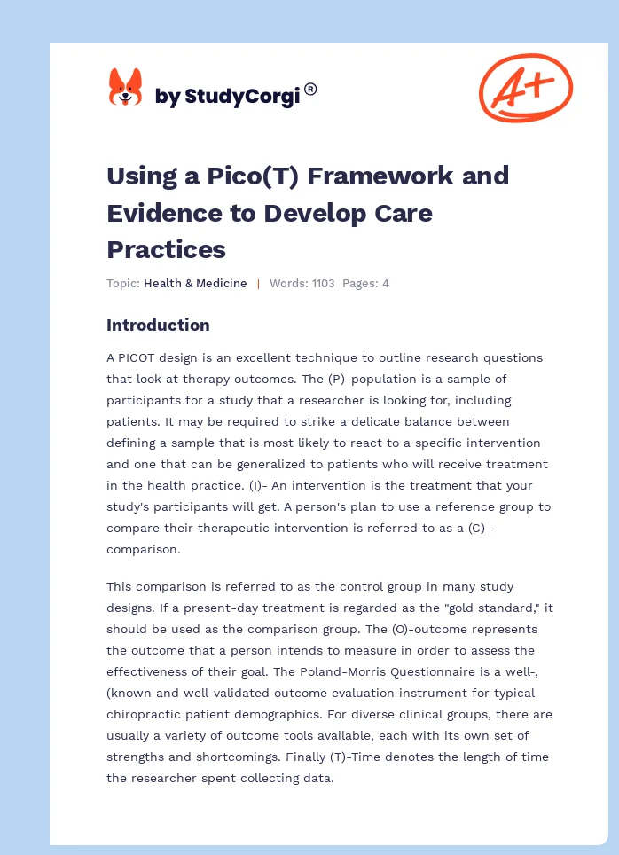 Using a Pico(T) Framework and Evidence to Develop Care Practices. Page 1