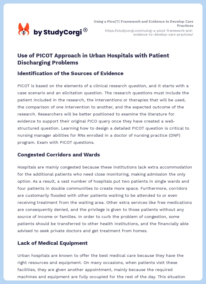 Using a Pico(T) Framework and Evidence to Develop Care Practices. Page 2