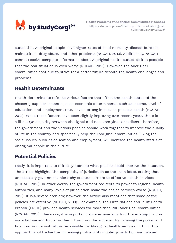 Health Problems of Aboriginal Communities in Canada. Page 2