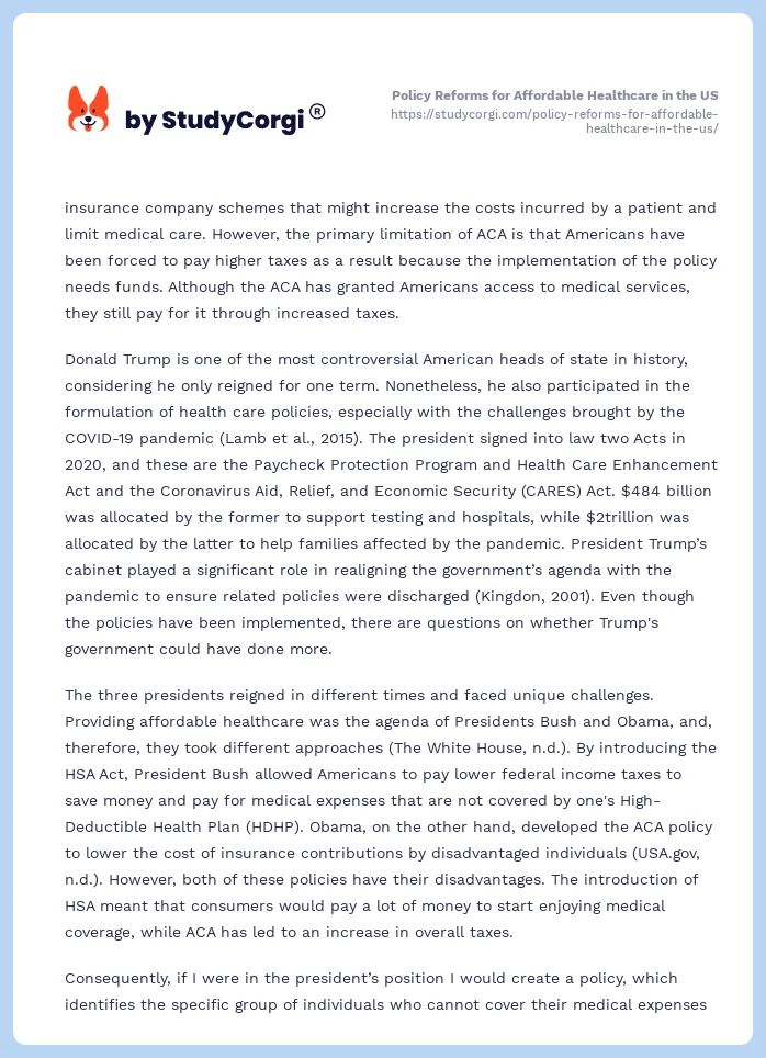 Policy Reforms for Affordable Healthcare in the US. Page 2