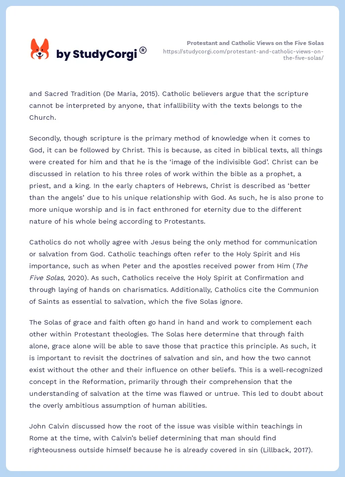 Protestant and Catholic Views on the Five Solas. Page 2