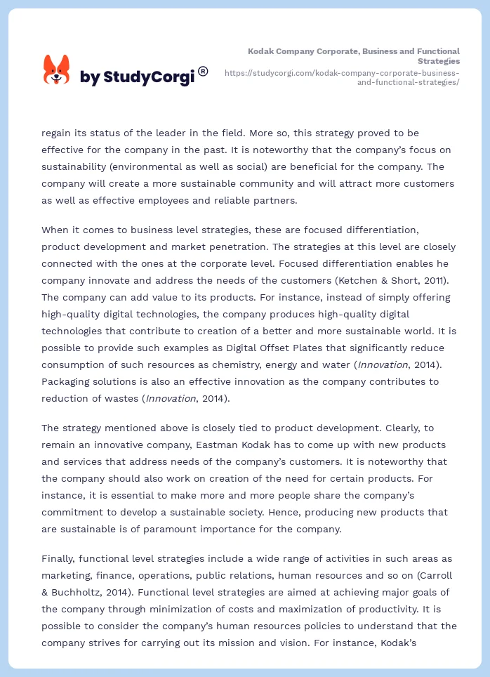 Kodak Company Corporate, Business and Functional Strategies. Page 2