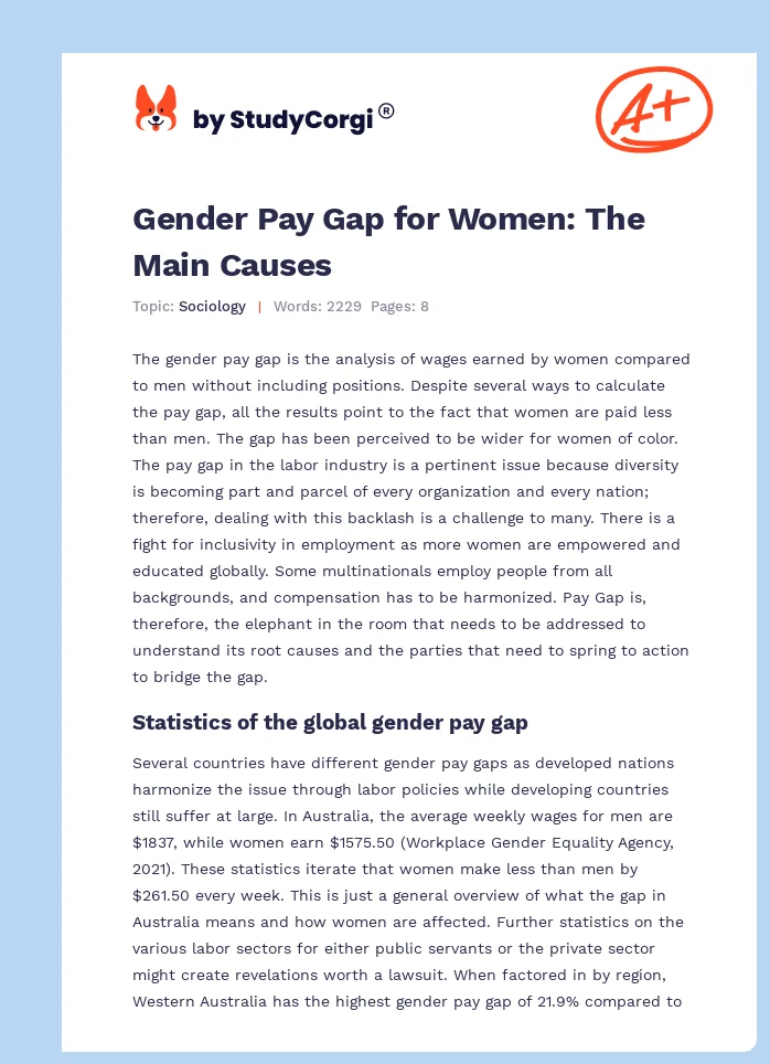 Gender Pay Gap for Women: The Main Causes. Page 1