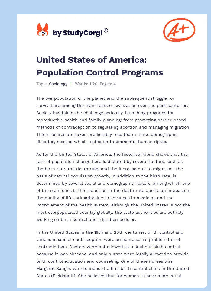 United States of America: Population Control Programs. Page 1