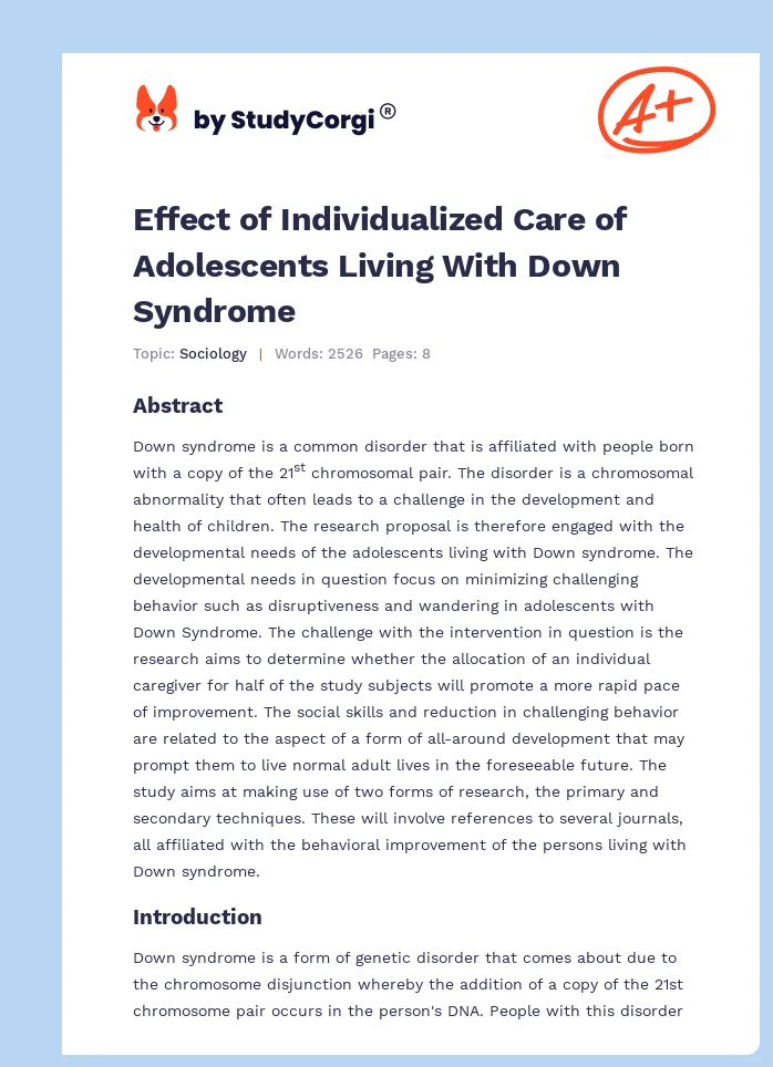 Effect of Individualized Care of Adolescents Living With Down Syndrome. Page 1