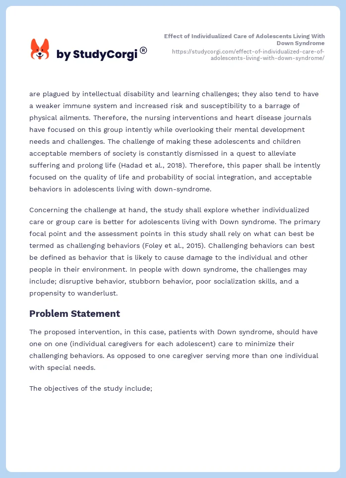 Effect of Individualized Care of Adolescents Living With Down Syndrome. Page 2