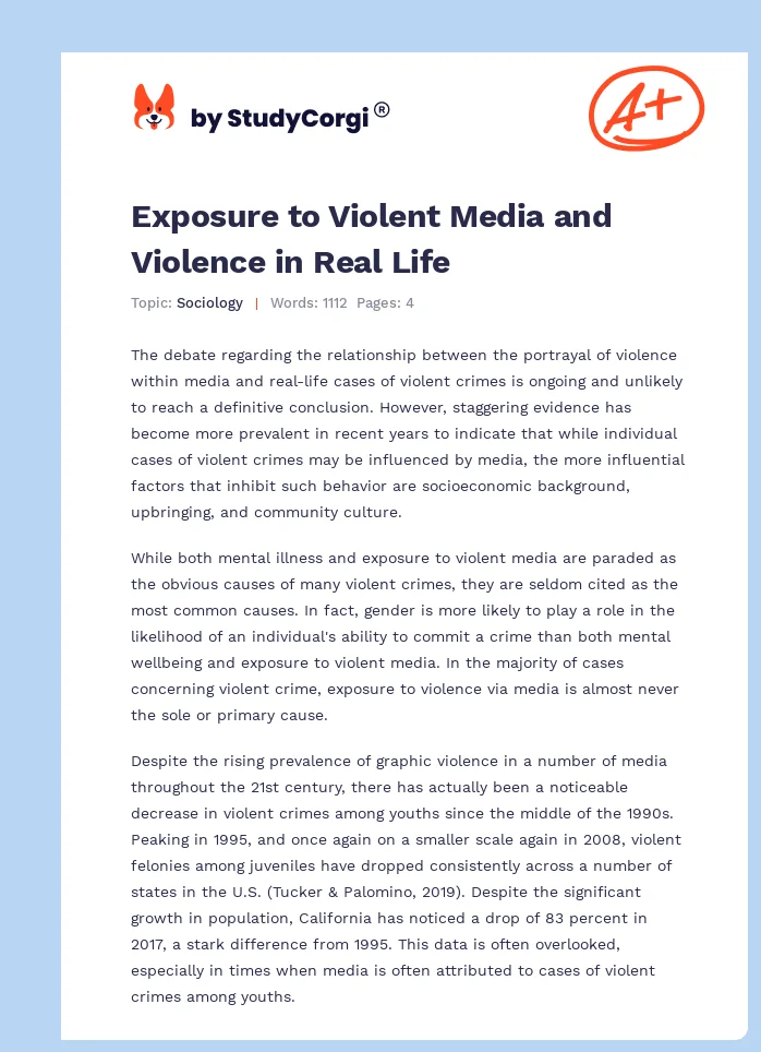 Exposure to Violent Media and Violence in Real Life. Page 1