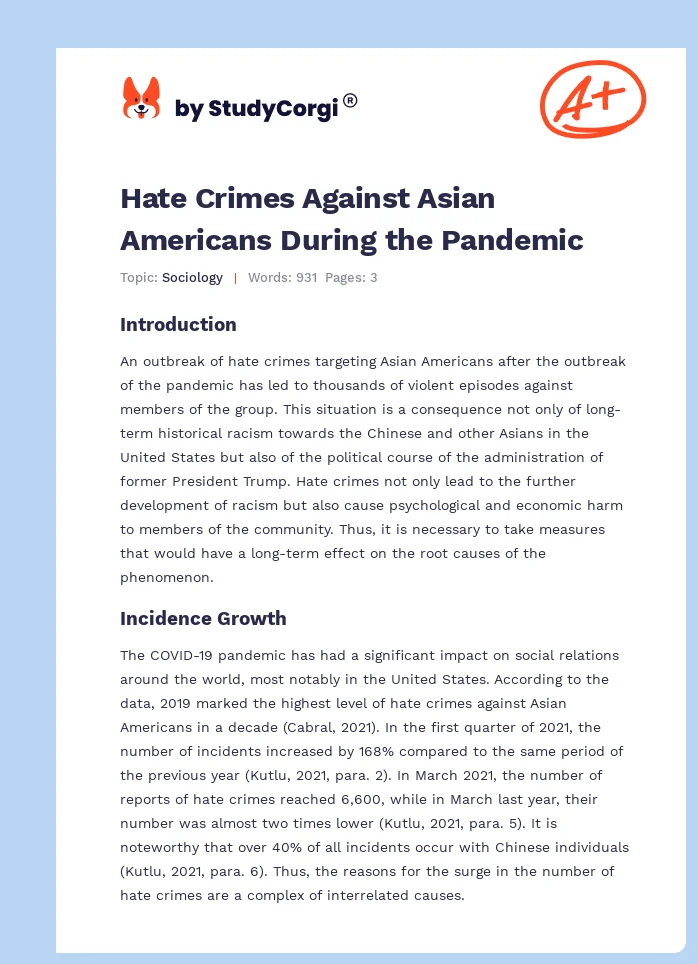 Hate Crimes Against Asian Americans During the Pandemic. Page 1