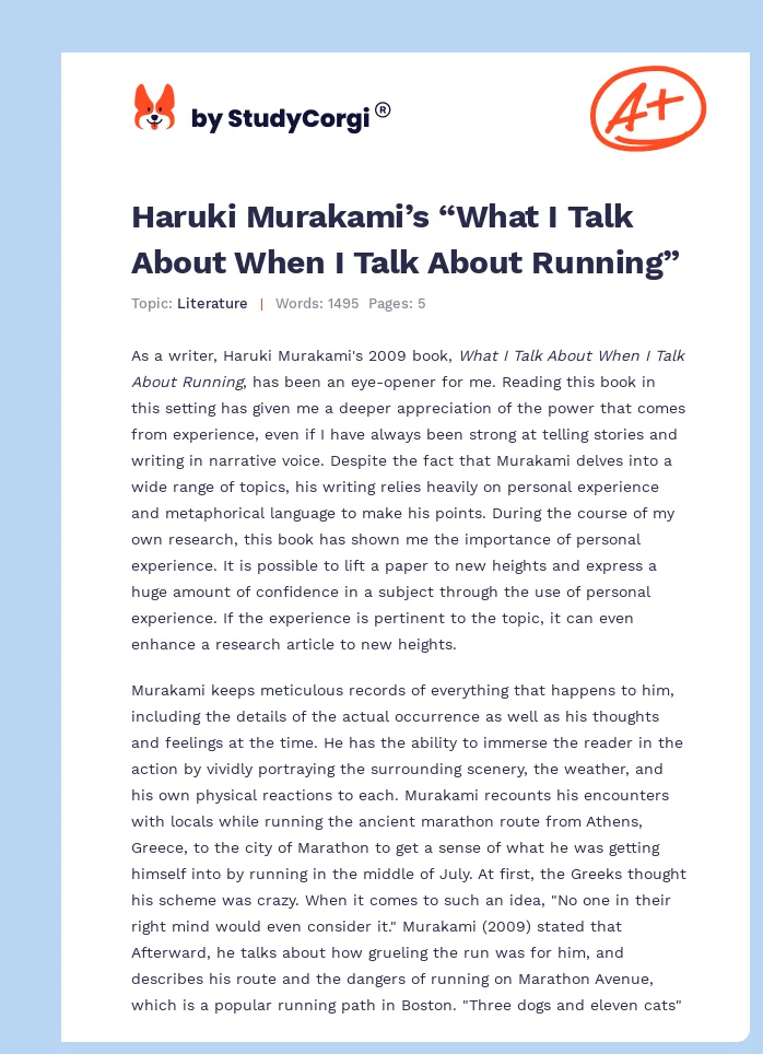 Haruki Murakami’s “What I Talk About When I Talk About Running”. Page 1