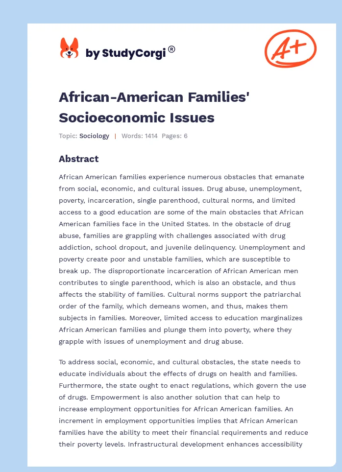 African-American Families' Socioeconomic Issues. Page 1