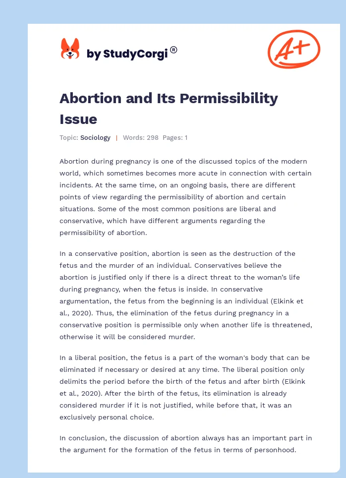 Abortion and Its Permissibility Issue. Page 1