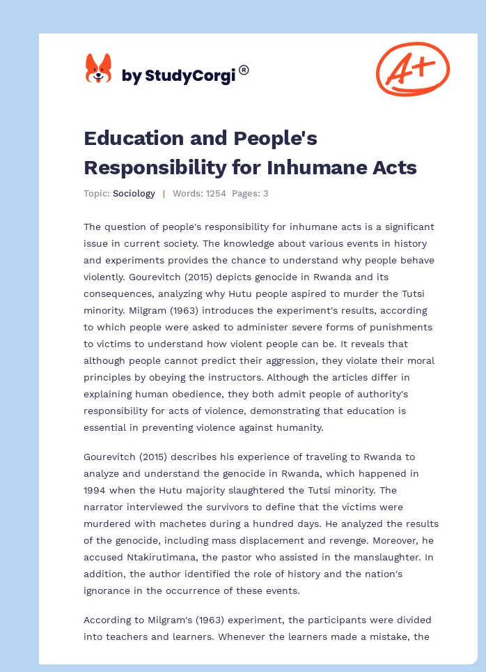 Education and People's Responsibility for Inhumane Acts. Page 1