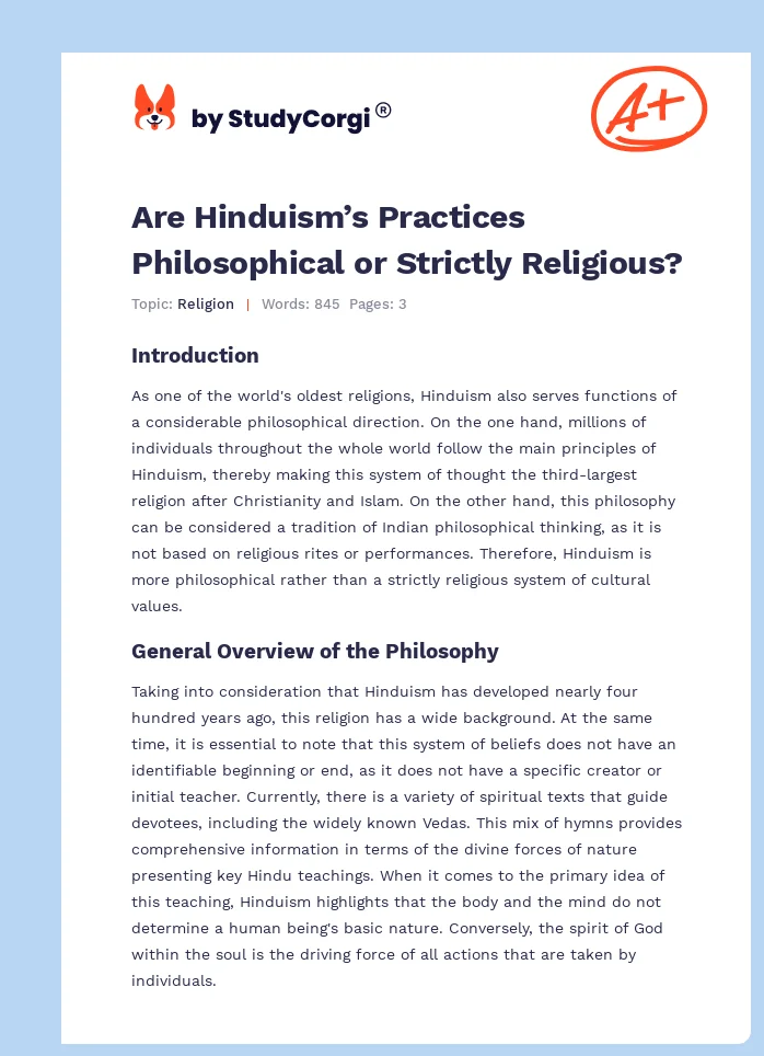 Are Hinduism’s Practices Philosophical or Strictly Religious?. Page 1