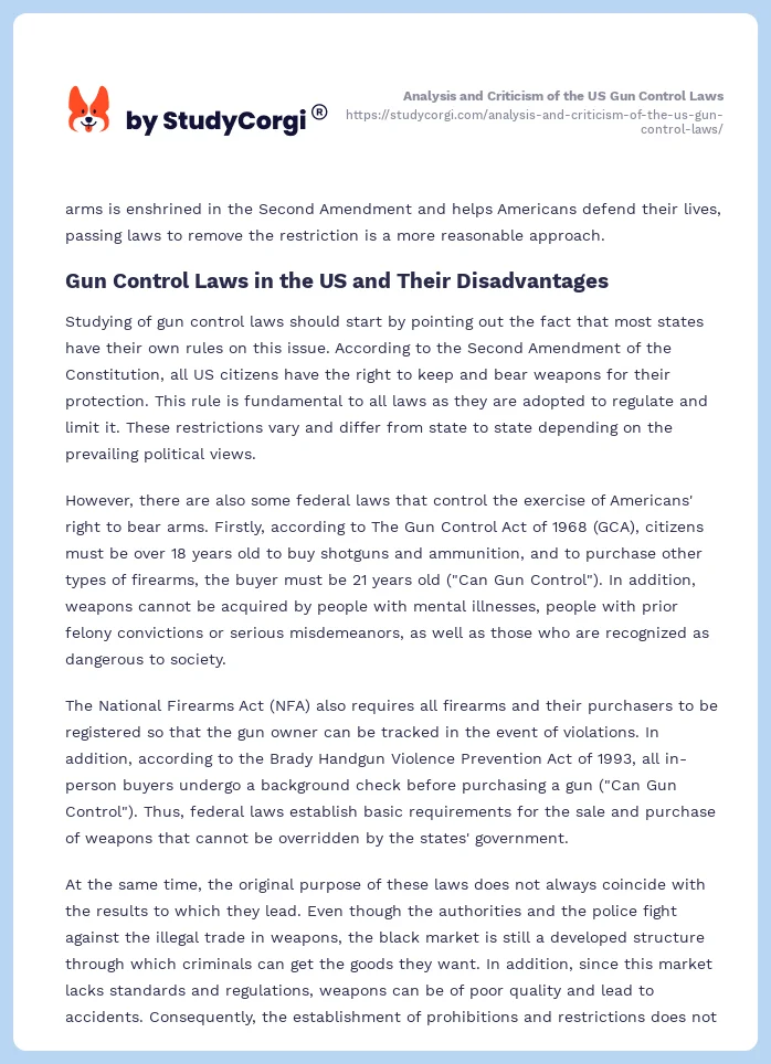 Analysis and Criticism of the US Gun Control Laws. Page 2
