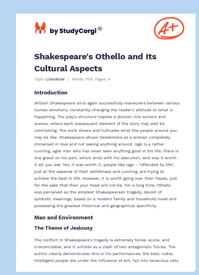 Shakespeare's Othello and Its Cultural Aspects. Page 1
