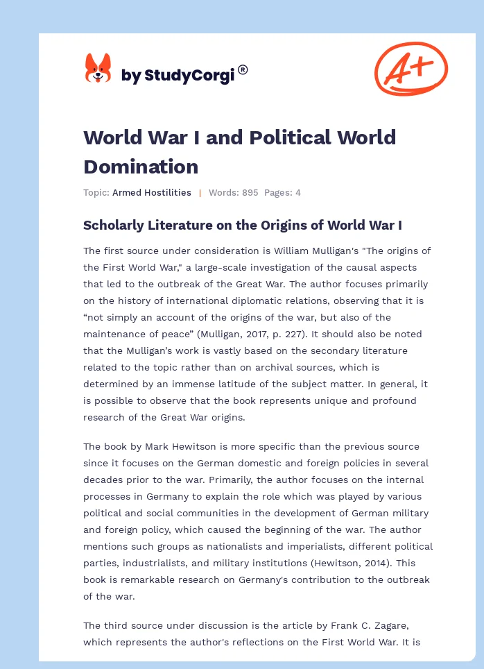 World War I and Political World Domination. Page 1