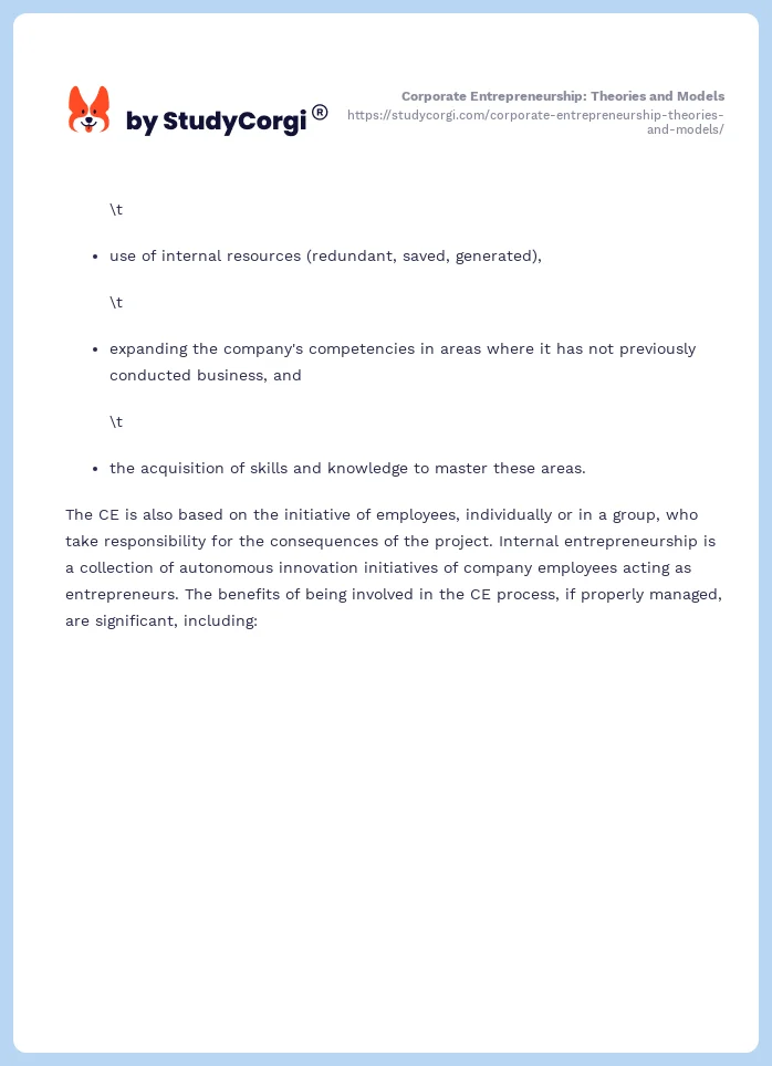 Corporate Entrepreneurship: Theories and Models. Page 2