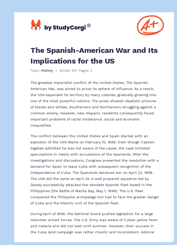 The Spanish-American War and Its Implications for the US. Page 1