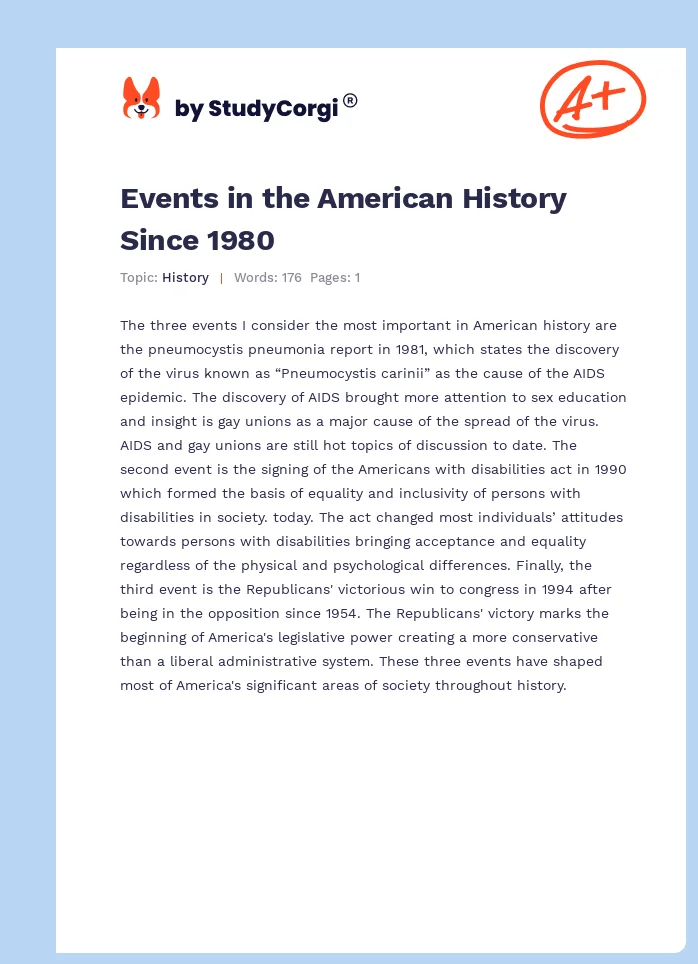 Events in the American History Since 1980. Page 1