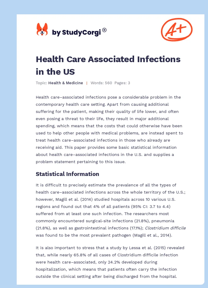 Health Care Associated Infections in the US. Page 1