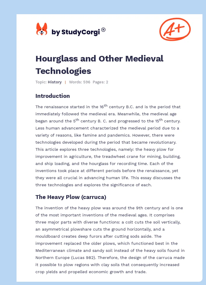 Hourglass and Other Medieval Technologies. Page 1