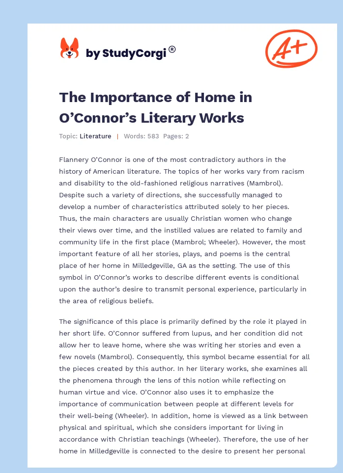 The Importance of Home in O’Connor’s Literary Works. Page 1