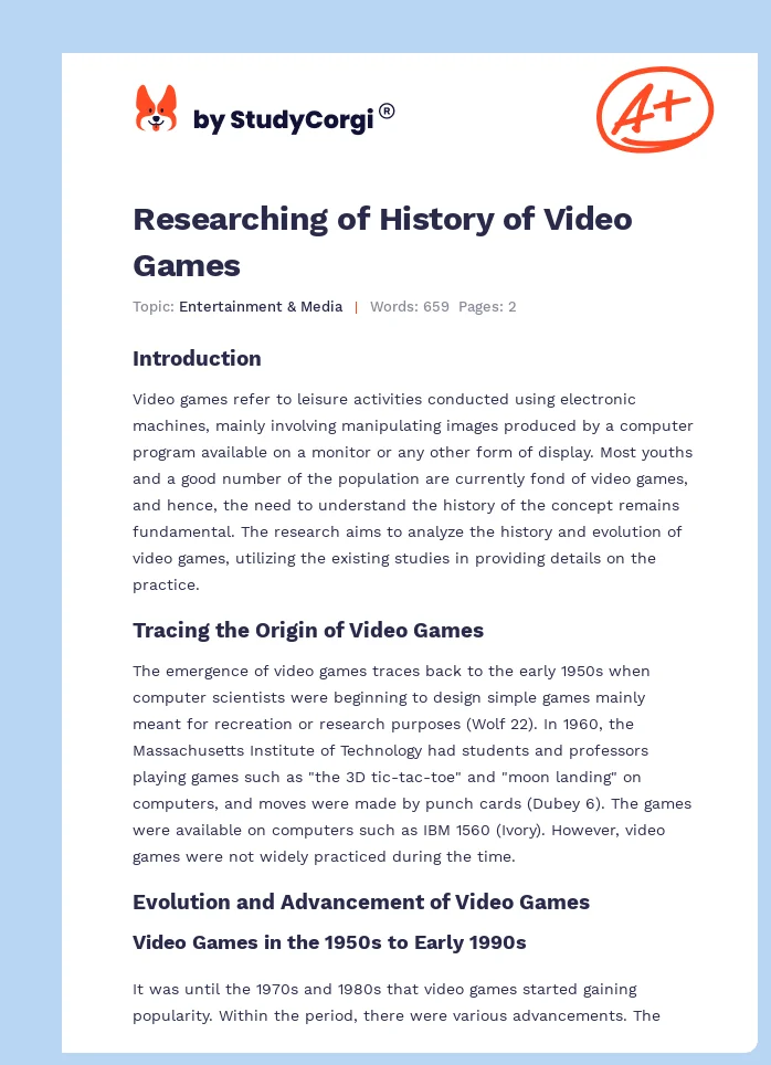 Researching of History of Video Games. Page 1