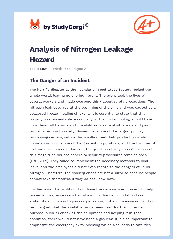 Analysis of Nitrogen Leakage Hazard. Page 1
