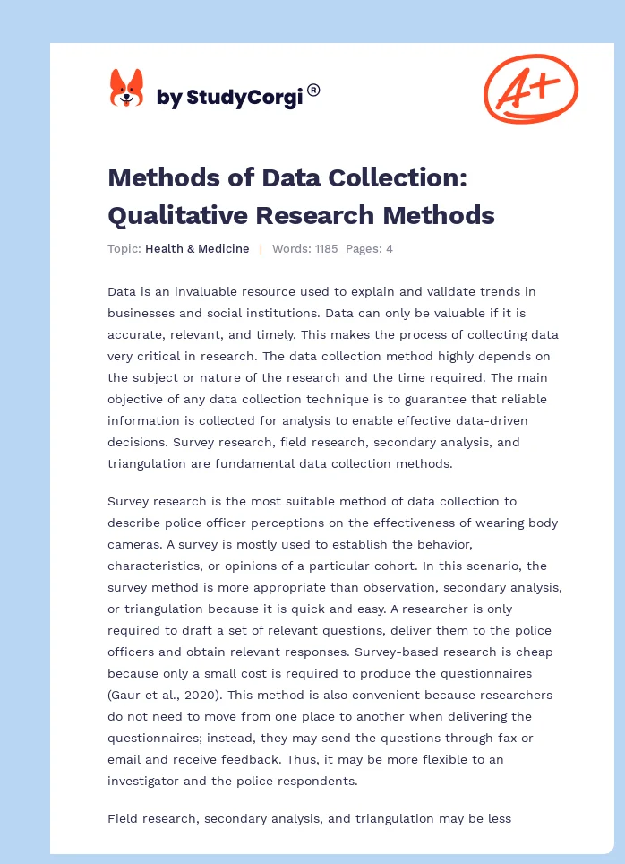 Methods of Data Collection: Qualitative Research Methods. Page 1