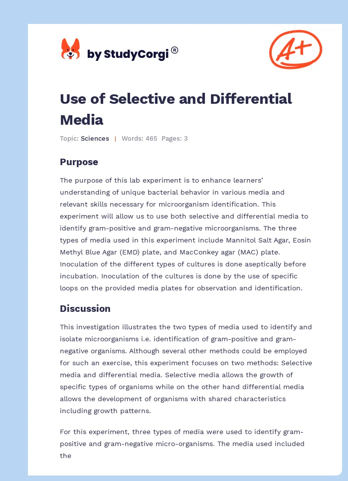 Use of Selective and Differential Media. Page 1