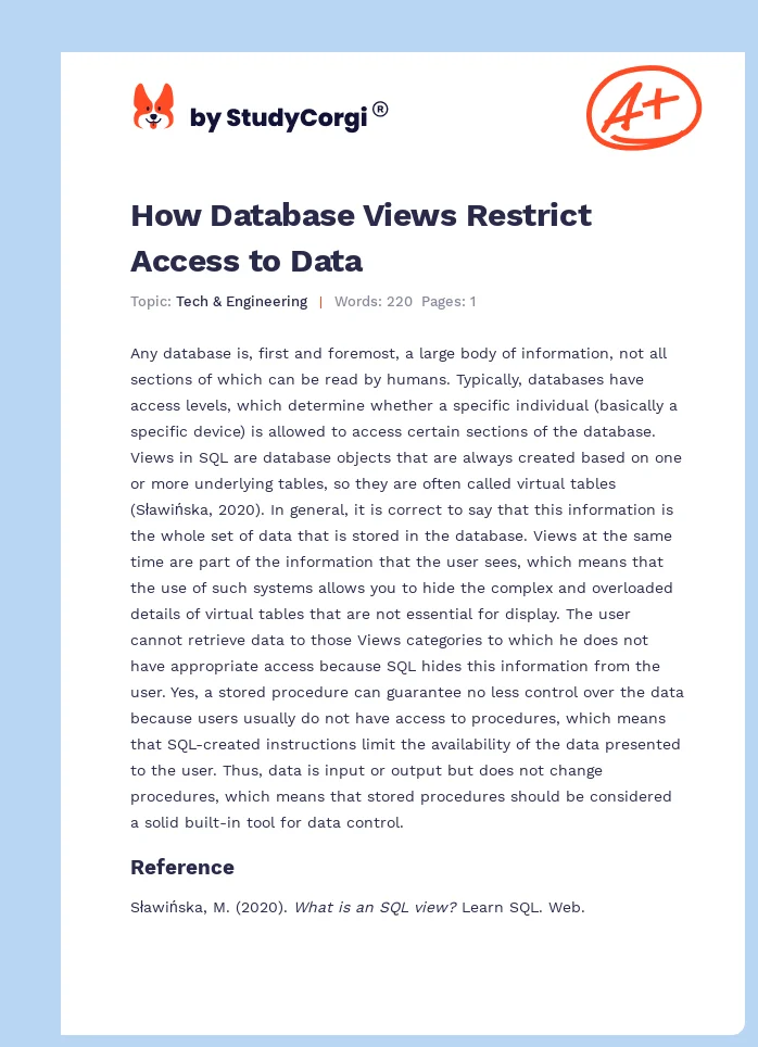 How Database Views Restrict Access to Data. Page 1