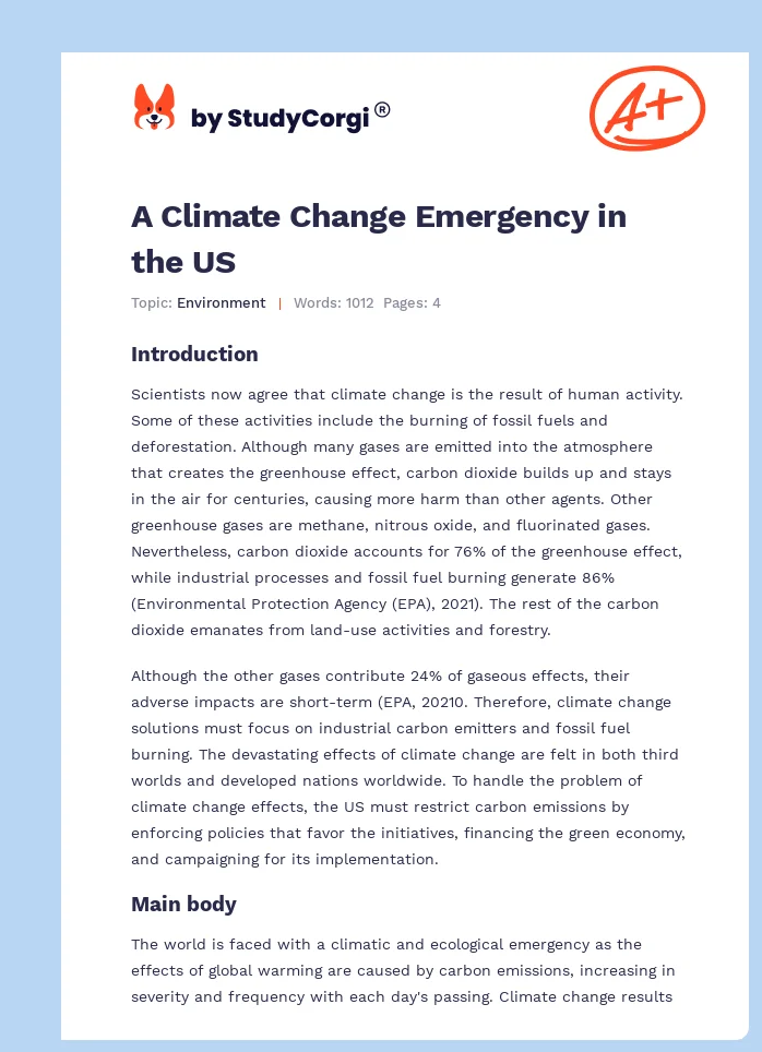 A Climate Change Emergency in the US. Page 1