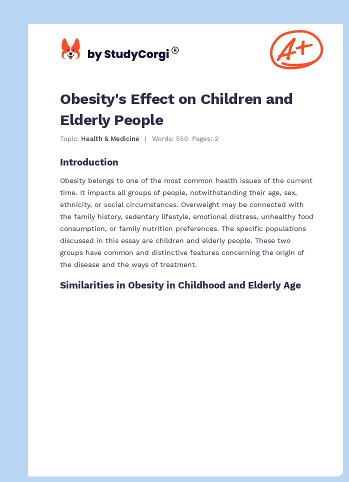 Obesity's Effect on Children and Elderly People. Page 1
