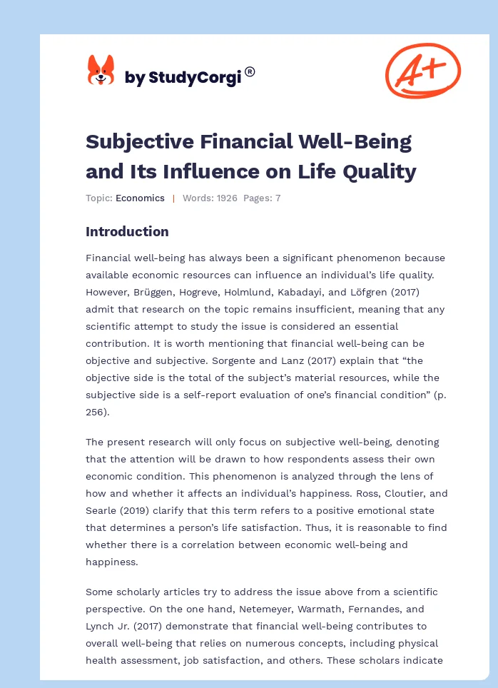 Subjective Financial Well-Being and Its Influence on Life Quality. Page 1