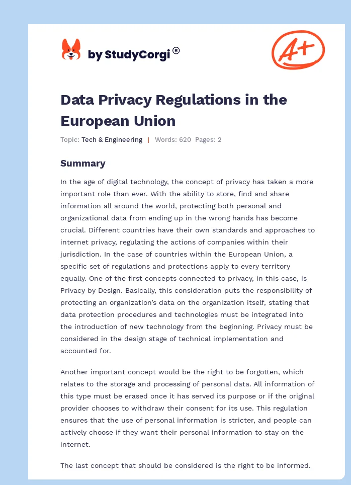 Data Privacy Regulations in the European Union. Page 1