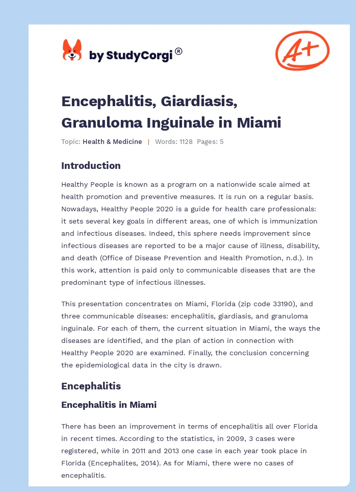 Encephalitis, Giardiasis, Granuloma Inguinale in Miami. Page 1