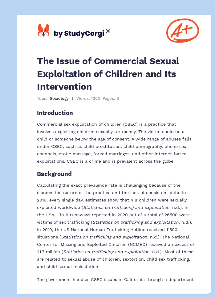 The Issue of Commercial Sexual Exploitation of Children and Its Intervention. Page 1