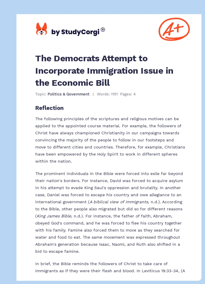 The Democrats Attempt to Incorporate Immigration Issue in the Economic Bill. Page 1