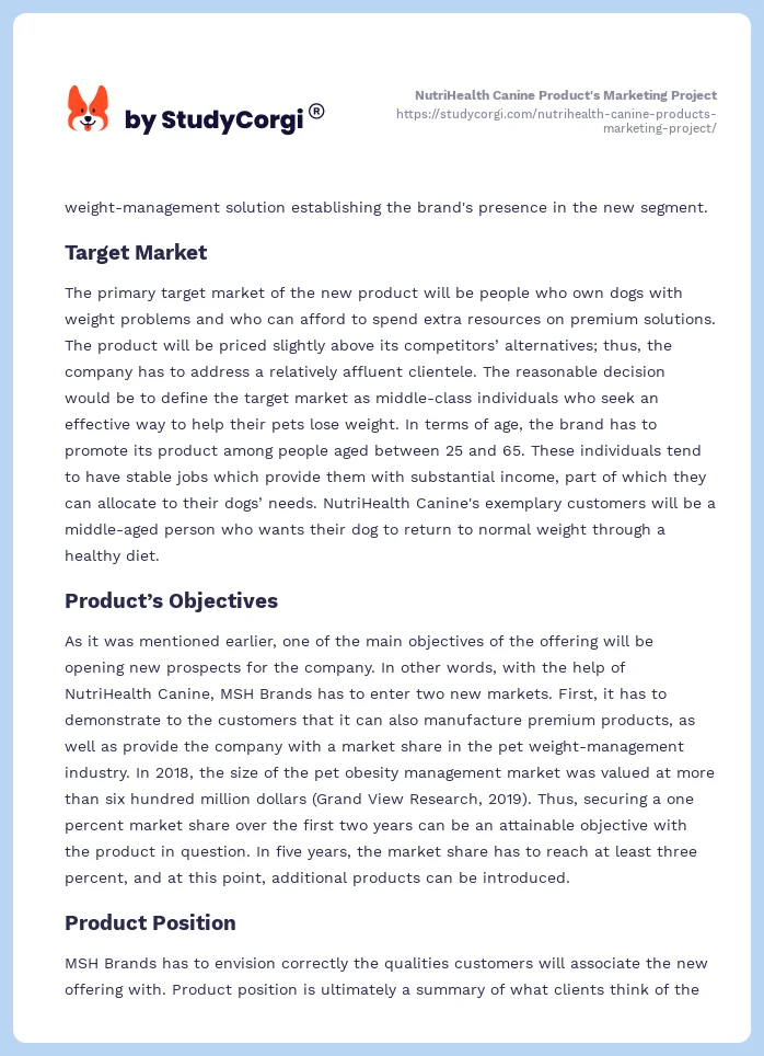 NutriHealth Canine Product's Marketing Project. Page 2