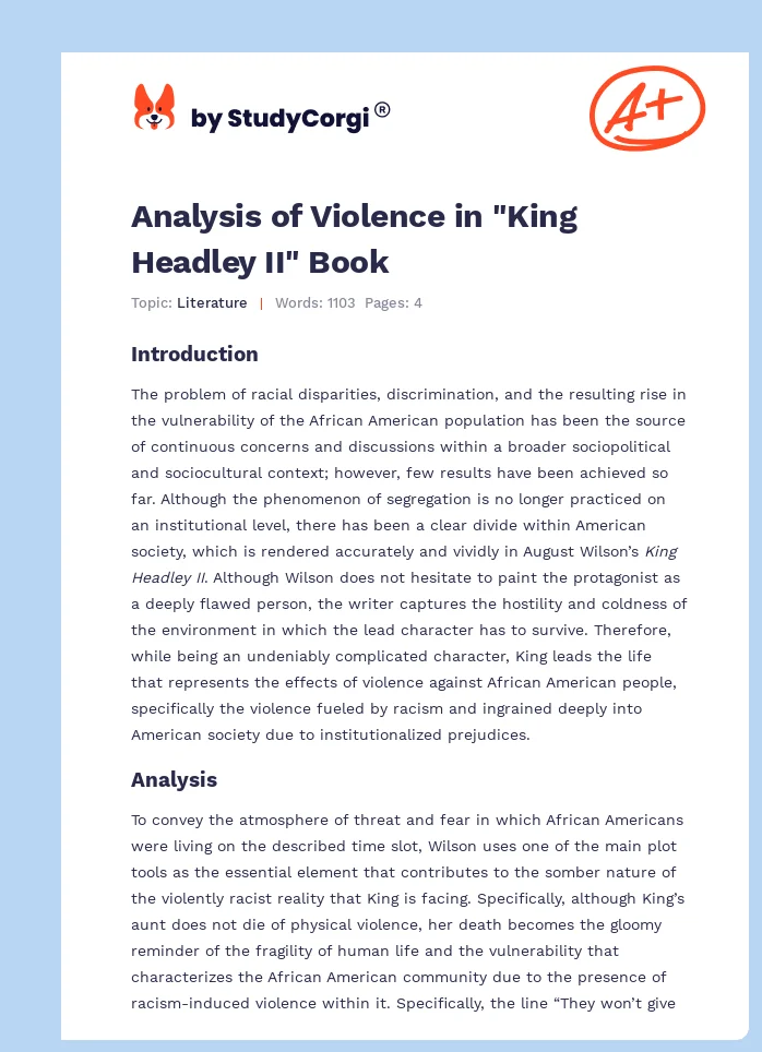 Analysis of Violence in "King Headley II" Book. Page 1